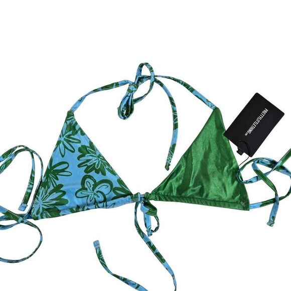 New Pretty Little Thing Green Blue Triangle Bikini Top Womens Size 12 - Picture 1 of 5
